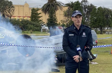 Victoria Police officer addresses media at activation