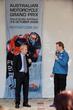 David Healy (TAC Senior Road Safety Manager) addressing the crowd at the MotoGp event at Federation Square